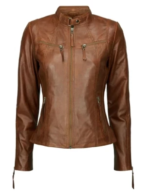 Kurtka Skórzana Biker 10245 Ciemny Cognac Btfcph