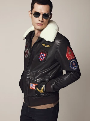 Kurtka Skórzana Brązowa z Naszywkami Angera Lancerto