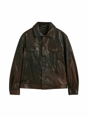 Kurtka skórzana Gant brązowy