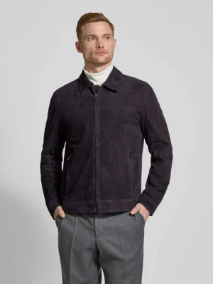 Kurtka skórzana męska JOOP! Collection;Prawdziwa kozia skóra welurowa;Prosty krój;Model „TOBY”;Wykładany kołnierz;Zamek błyskawiczny na całej długości;Boczne ki