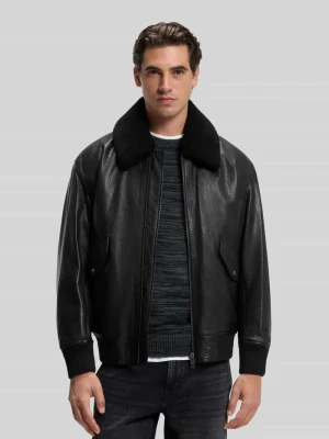 kurtka skórzana o kroju regular fit z czystej skóra bawola model 'Jopeak' Boss Czarny