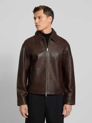 Kurtka skórzana o kroju regular fit z naturalnej skóry jagnięcej model ‘NOAH’ Selected Homme Ciemnobrązowy