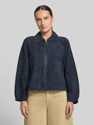 kurtka skórzana o kroju regular fit z raglanowymi rękawami model 'ZUPPA' Weekend Max Mara Ciemnoniebieski