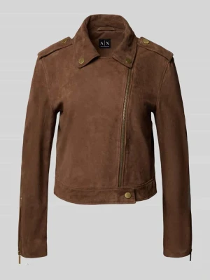 kurtka skórzana z wykładanym kołnierzem i zamkiem błyskawicznym Armani Exchange