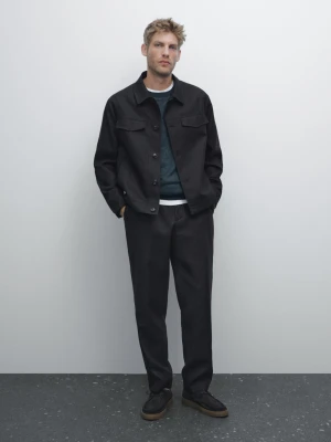 Kurtka Total Look Ze 100% Lnu - Granatowy - - Massimo Dutti - Mężczyzna