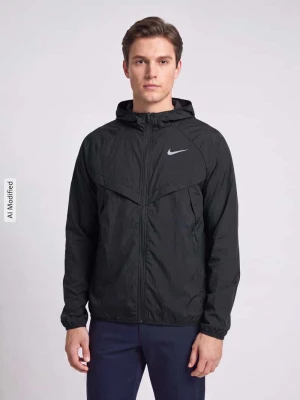 kurtka treningowa o kroju regular fit z czystej bawełny model 'STRIDE' Nike Czarny