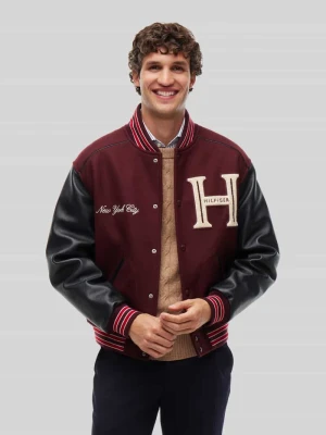 Kurtka typu college z haftem z motywem miasta New York City Tommy Hilfiger Bordowy