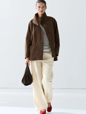 Kurtka Typu Peleryna Z Ozdobnym Kołnierzem - Brązowy - Massimo Dutti - Female