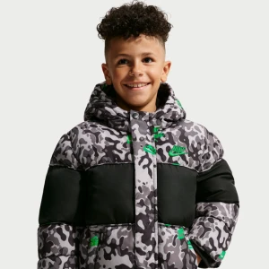 Kurtka typu puffer dla małych dzieci Nike Mixed Media z żakardowym logo - Szary