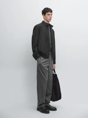 Bomberka Ze 100% Wełny W Jodełkę - Szary - - Massimo Dutti - Mężczyzna