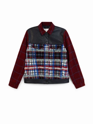 Kurtka w kratę tartan z efektem sztucznego futerka Desigual