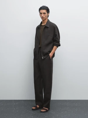 Kurtka W Pepitkę Ze 100% Lnu - Czekoladowy - - Massimo Dutti - Mężczyzna