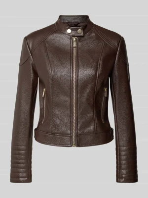 kurtka w stylu biker z materiał skóropodobny model 'MARLENE CARIBOU' Guess Ciemnobrązowy