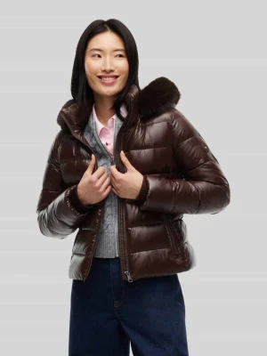 kurtka w stylu puffer o kroju regular fit z odpinanym kapturem z futrem Tommy Hilfiger Ciemnobrązowy