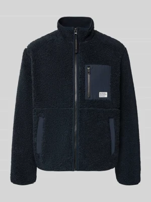 kurtka w stylu puffer z futerka / sztucznego futra o kroju regular fit z kieszeniami piersiowymi z lamówką Marc O'Polo Granatowy