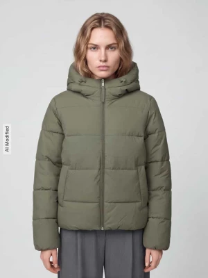 Kurtka w stylu puffer z kapturem i wypełnieniem puchowym Tom Tailor Oliwkowy
