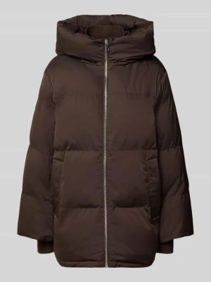 Kurtka w stylu puffer o luźnym kroju z kapturem model 'Hilena' Opus Ciemnobrązowy