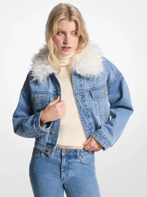 Kurtka z denimu z kołnierzem ze sztucznego futra Michael Kors BŁĘKITNA DEKATYZACJA (Niebieski)