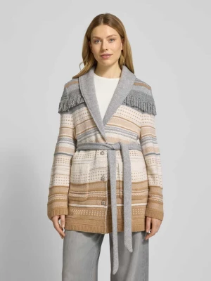 Kurtka z dzianiny o kroju regular fit z mieszanki żywej wełny z wiązanym paskiem Marc Cain