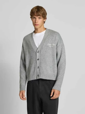 Kurtka z dzianiny z dekoltem w serek i wyhaftowanym logo REVIEW