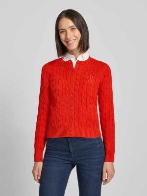 Kurtka z dzianiny ze ściegiem warkoczowym i wyhaftowanym logo model ‘RALHAN’ Lauren Ralph Lauren