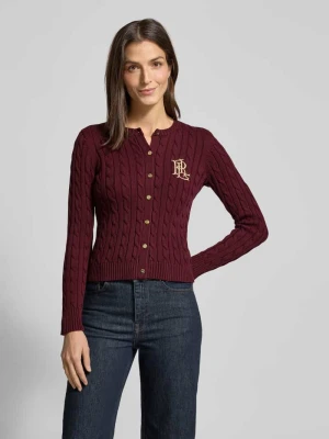 Kurtka z dzianiny ze ściegiem warkoczowym i wyhaftowanym logo model ‘RALHAN’ Lauren Ralph Lauren