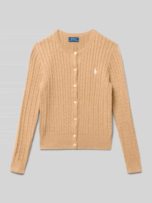 Kurtka z dzianiny ze ściegiem warkoczowym i wyhaftowanym logo Polo Ralph Lauren Teens