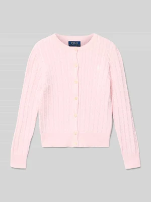 Kurtka z dzianiny ze ściegiem warkoczowym i wyhaftowanym logo Polo Ralph Lauren Teens