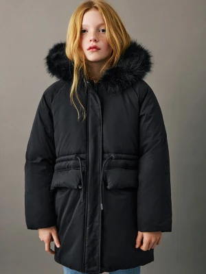 Kurtka z futrzanym kapturem czarny - Dzieci - lata - MANGO KIDS