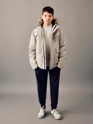 Kurtka z futrzanym kapturem średni brązowy - Dzieci - - MANGO KIDS