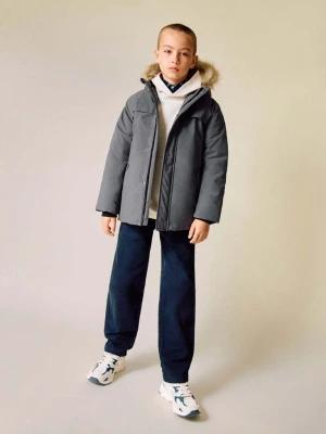 Kurtka z futrzanym kapturem szary - Dzieci - - MANGO KIDS