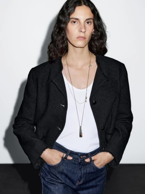 Kurtka Z Guzikami O Krótkim Kroju - Czarny - - Massimo Dutti - Kobieta