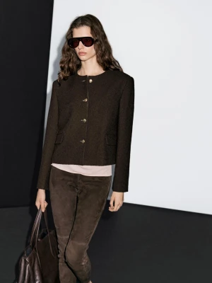 Kurtka Z Guzikami O Krótkim Kroju - Czekoladowy - - Massimo Dutti - Kobieta