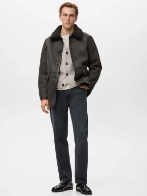 Kurtka z imitacji zamszu z kożuszkiem czekoladowy - Mężczyzna - - MANGO MAN