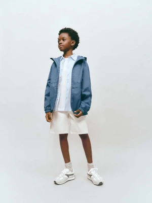 Kurtka parka z kapturem i zamkiem błyskawicznym niebieski (chińska porcelana) - Dzieci - - MANGO KIDS