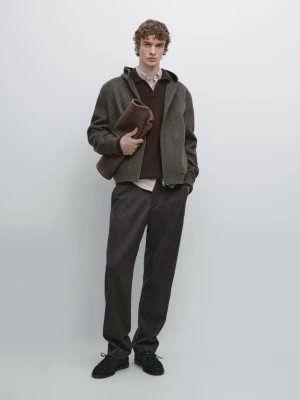 Kurtka Z Kapturem Z Grubej Tkaniny Z Mieszanki Wełny - Norkowy - - Massimo Dutti - Mężczyzna