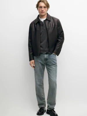Kurtka Z Kołnierzem Ze Skóry Nappa - Brązowy - Massimo Dutti - Male