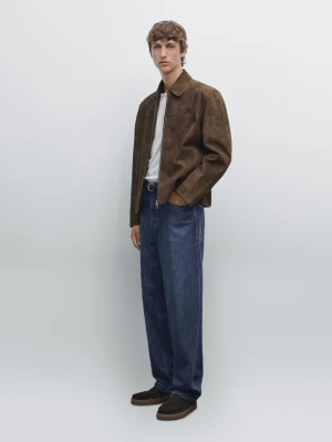 Kurtka Z Koziej Skóry Zamszowej - Szylkretowy - - Massimo Dutti - Mężczyzna