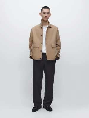 Lniana Kurtka Z Detalami - Beżowy - - Massimo Dutti - Mężczyzna