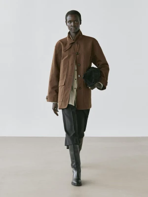 Kurtka Z Mieszanki Bawełny Z Kieszeniami - Brązowy - - Massimo Dutti - Kobieta