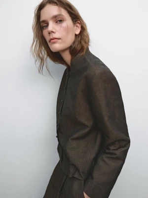 Kurtka Z Mieszanki Lnu Z Ozdobnymi Guzikami - Brązowy - - Massimo Dutti - Kobieta
