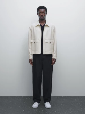 Krótka Kurtka Z Mieszanki Wełny I Bawełny Z Kieszeniami - Popielaty - - Massimo Dutti - Mężczyzna