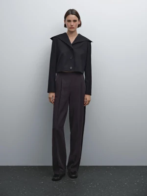Kurtka Z Mieszanki Wełny Z Marynarskim Kołnierzem - Granatowy - - Massimo Dutti - Kobieta