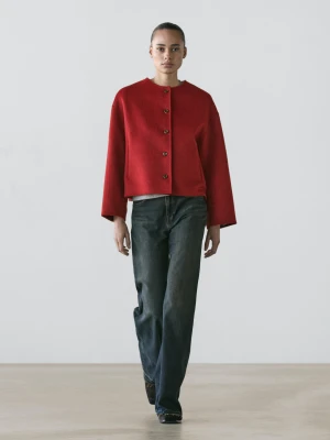 Kurtka Z Mieszanki Wełny Z Widocznymi Szwami - Czerwony - - Massimo Dutti - Kobieta