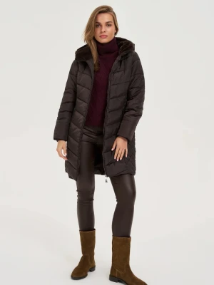 Kurtka z ocieplanym kapturem brązowa Moodo