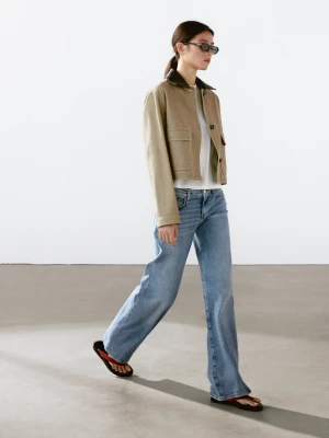 Kurtka Z Odpinanym Kołnierzem Skórzanym - Piaskowy - - Massimo Dutti - Kobieta