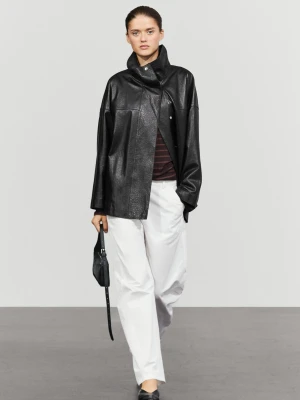 Kurtka Z Owczej Skóry Z Golfem - Czarny - Massimo Dutti - Female