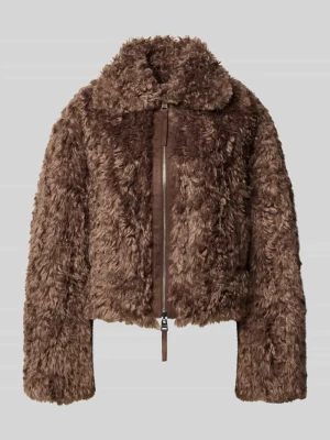 kurtka z pluszu teddy / sztucznego futra o kroju regular fit z wykładanym kołnierzem model 'Amoa' Hugo Beżowy