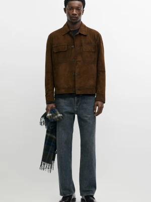 Kurtka Z Skóra I Zamsz Z Kieszeniami - Ceglany - Massimo Dutti - Male
