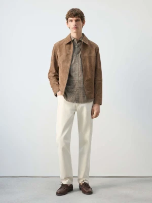 Kurtka z suwakiem 100% zamsz piaskowy - Mężczyzna - - MANGO MAN